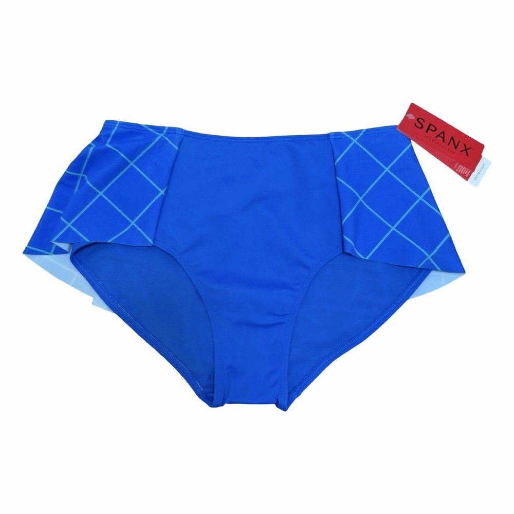 Spanx Womens Flirty Skirty Swim Bikini Bottom Size 10 Blue Shaping Beach Vacay